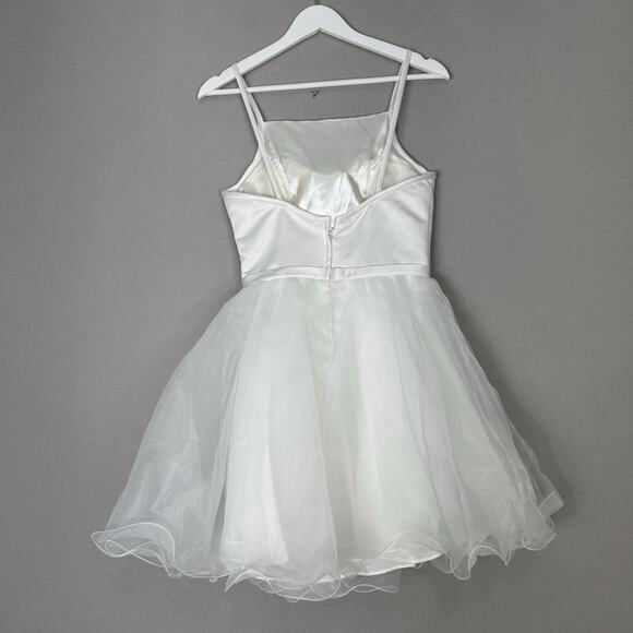Morilee Satin Tulle Mini Dress Womens 4 White Fit & Flare Bridal Cocktail Formal - Picture 5 of 15